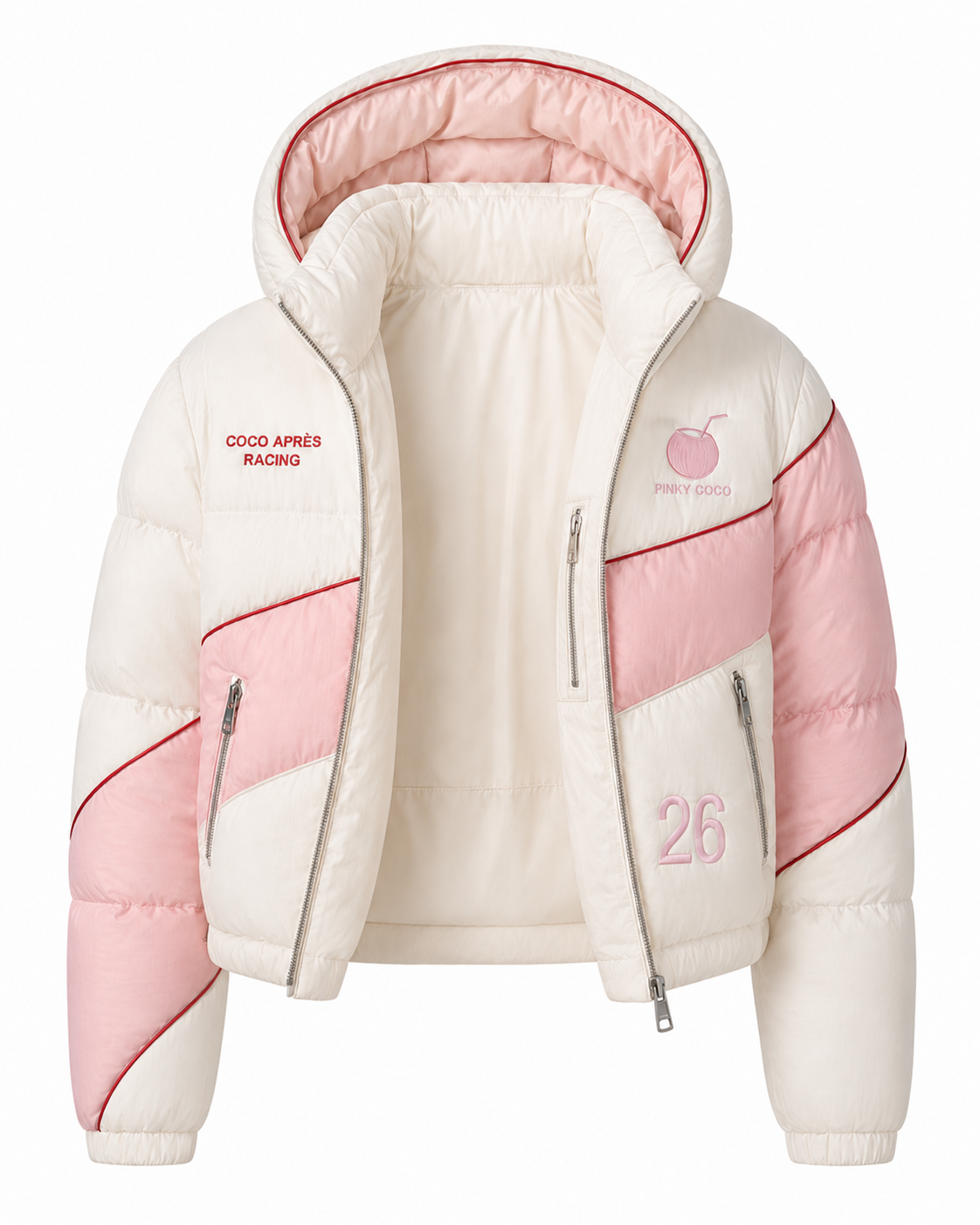 Side view of the PinkyCoco Coco Apres Ski women's racing jacket
