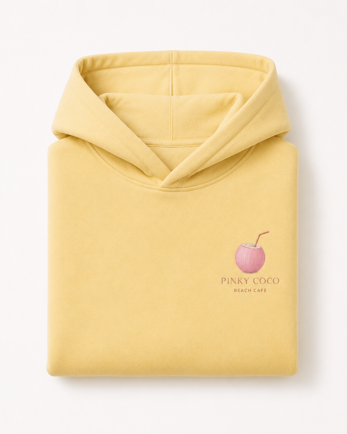 Detail of the hood, cuffs and stitching on the PinkyCoco Beach Cafe hoodie