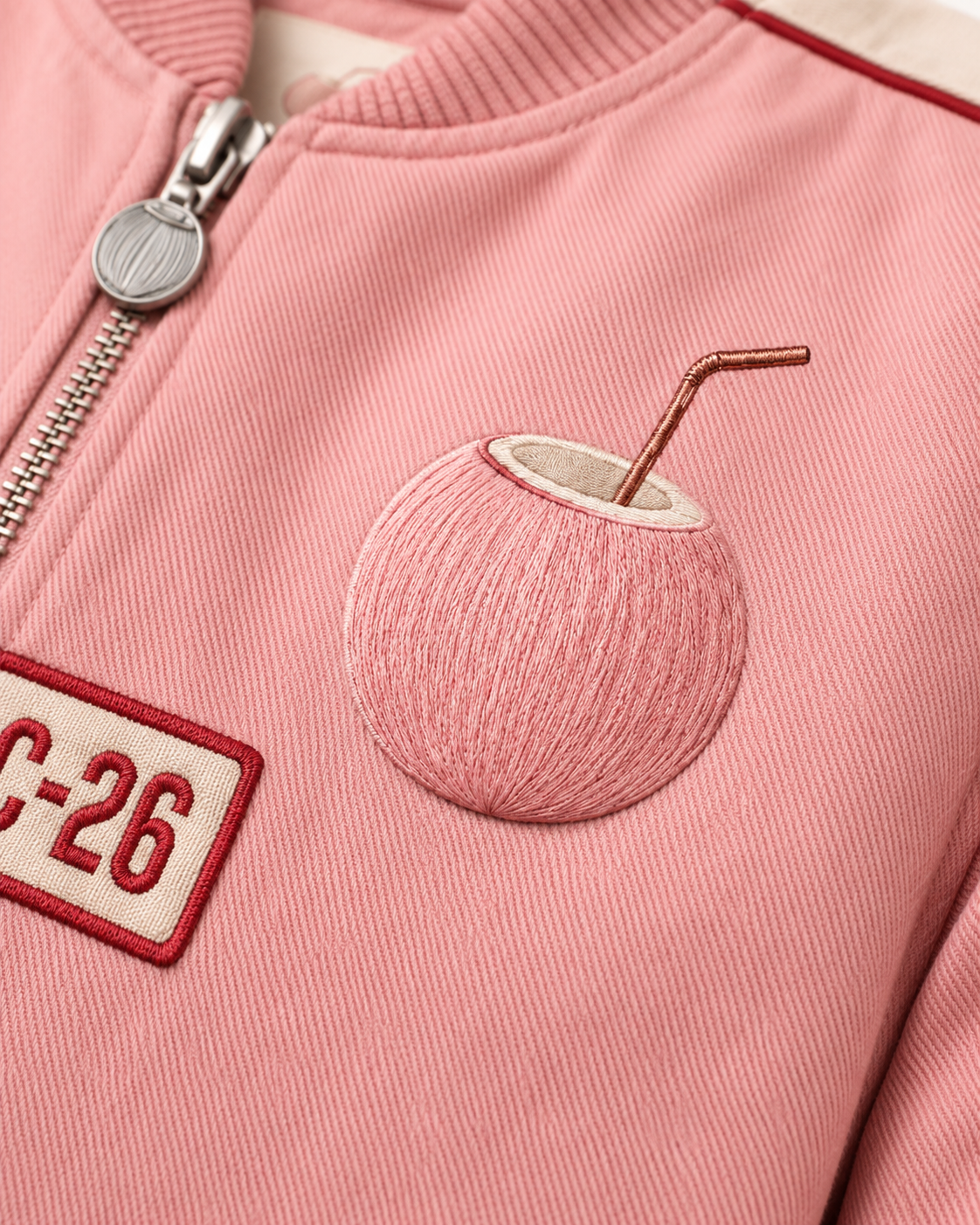 Construction detail of the PinkyCoco Coco Grand Prix women's satin racing jacket