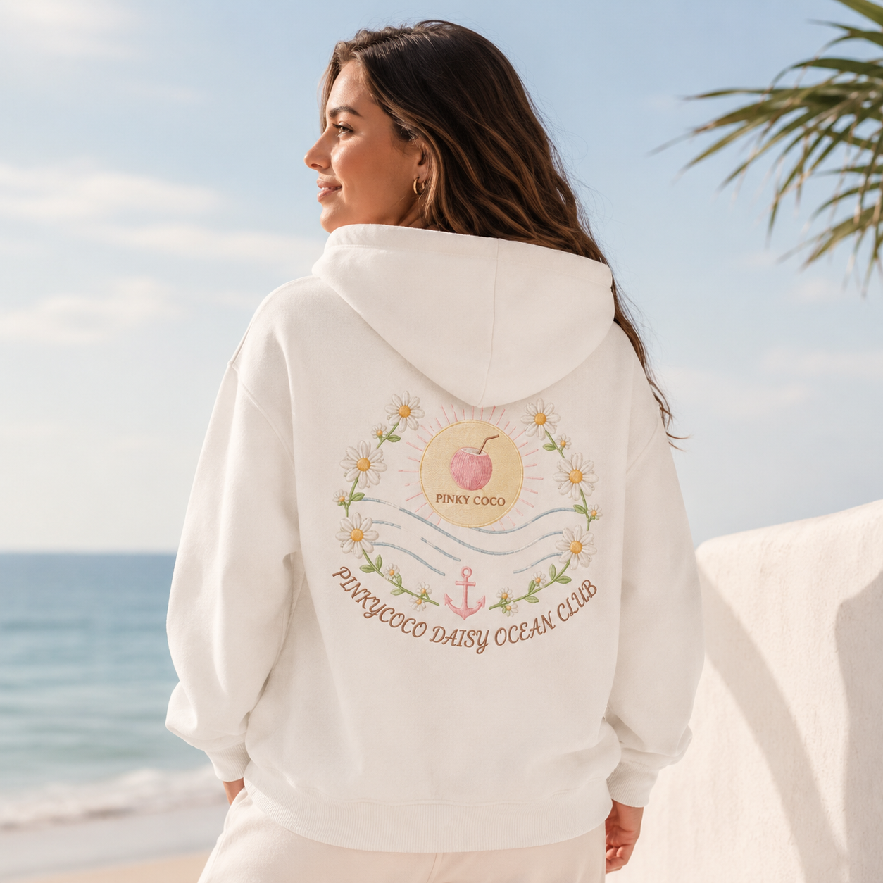 Additional view of the PinkyCoco Daisy Ocean Club women's hoodie