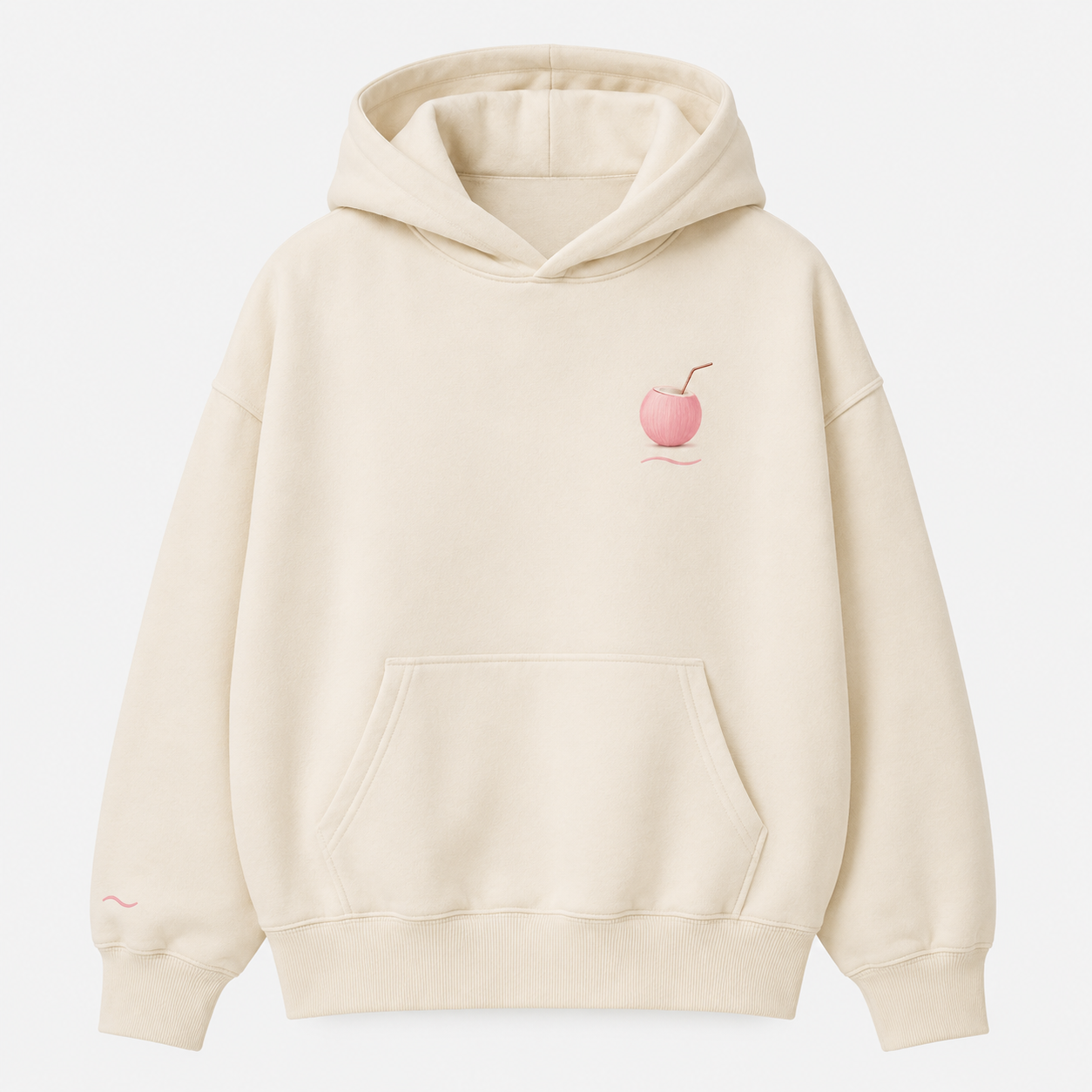 Model wearing the PinkyCoco Blush Wave Coco oversized fleece hoodie