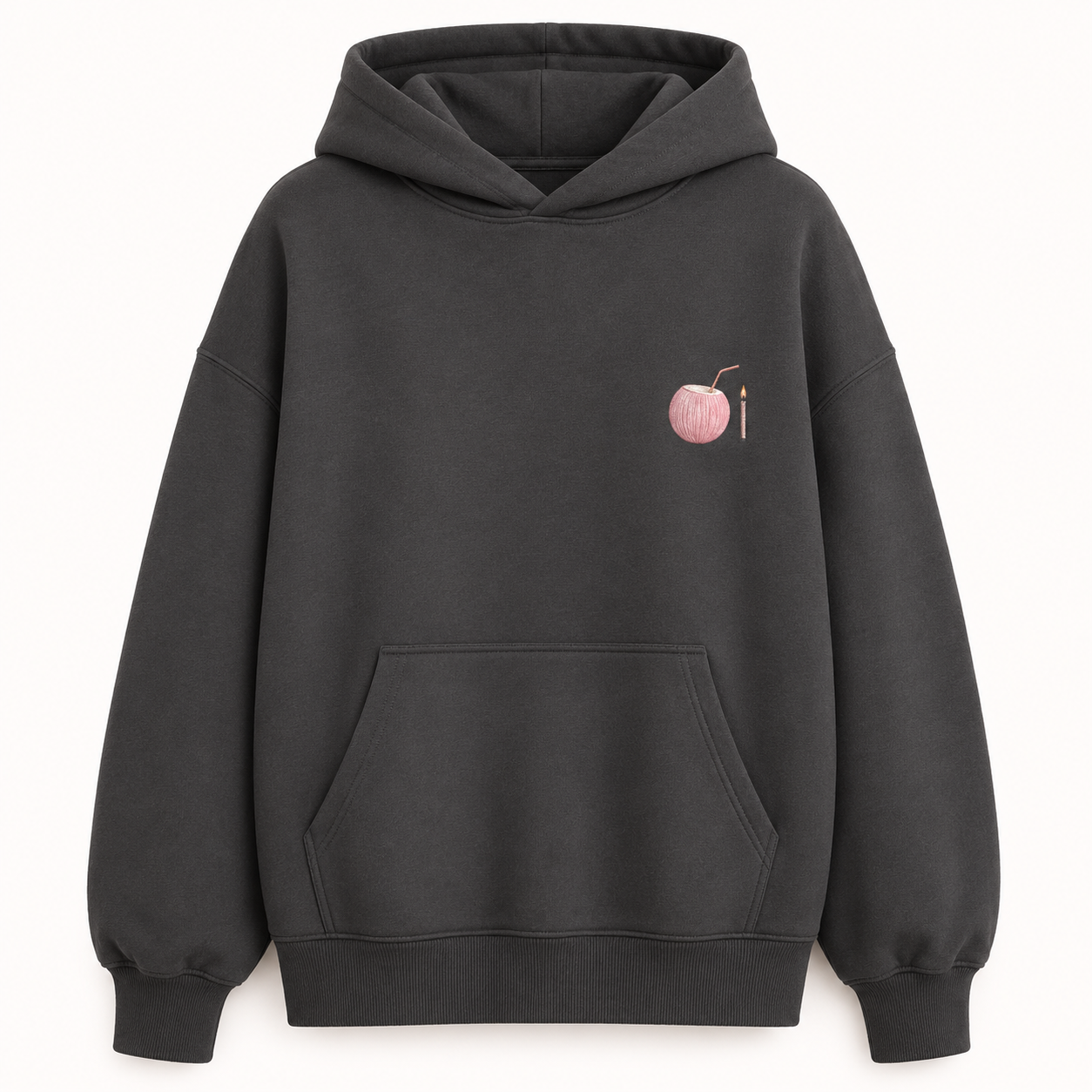 Model wearing the PinkyCoco Candlelight Moon Shore oversized fleece hoodie