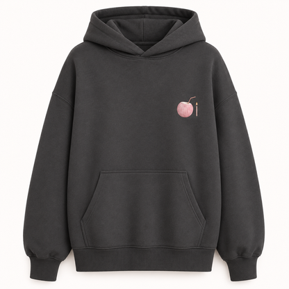 Model wearing the PinkyCoco Candlelight Moon Shore oversized fleece hoodie