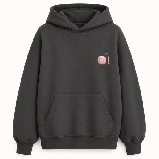 Model wearing the PinkyCoco Candlelight Moon Shore oversized fleece hoodie