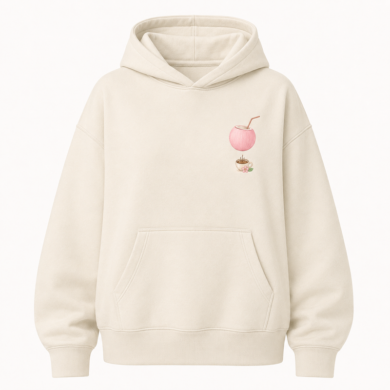 PinkyCoco Cherry Blossom Coffee Coast Women's Oversized Fleece Hoodie