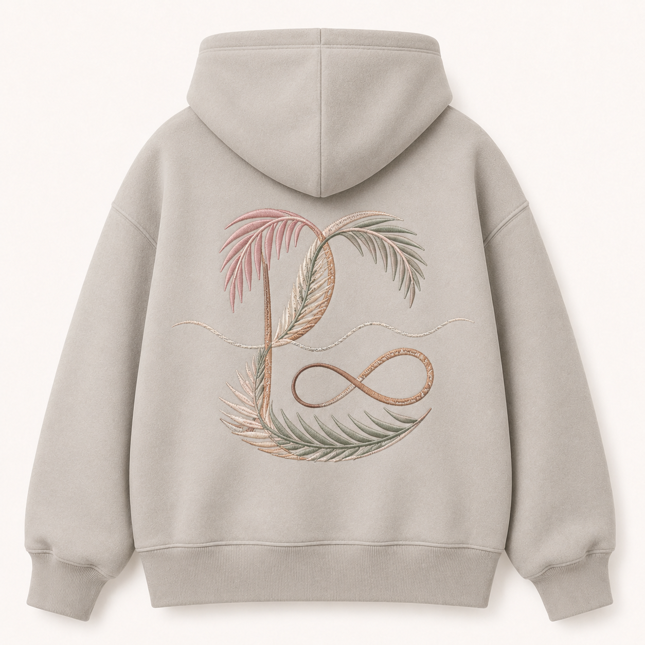 Model wearing the PinkyCoco Coastal Monogram Infinity oversized fleece hoodie