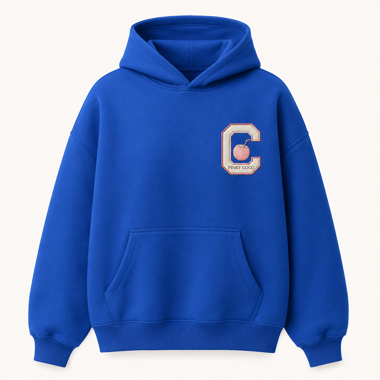 Model wearing the PinkyCoco Cobalt Ocean oversized fleece hoodie