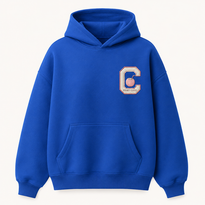 Model wearing the PinkyCoco Cobalt Ocean oversized fleece hoodie