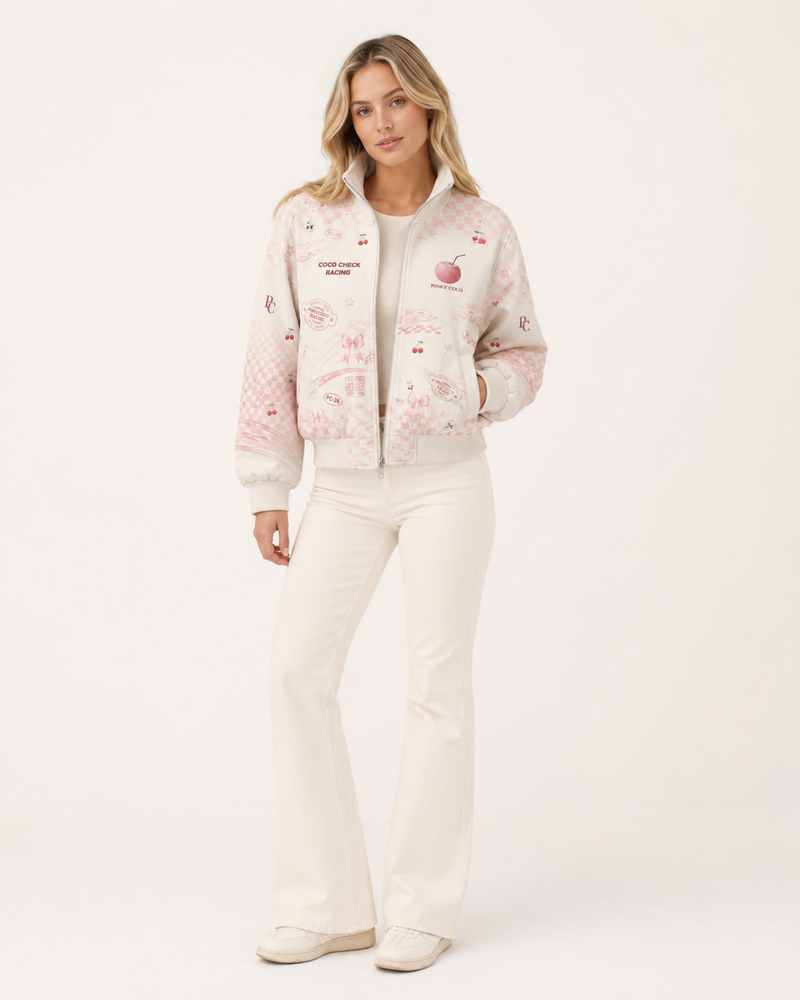 PinkyCoco Coco Check Women's Sublimation Fabric Racing Jacket
