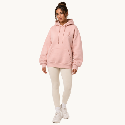 PinkyCoco Coco Cloud 460 women's oversized fleece hoodie on warm ivory background