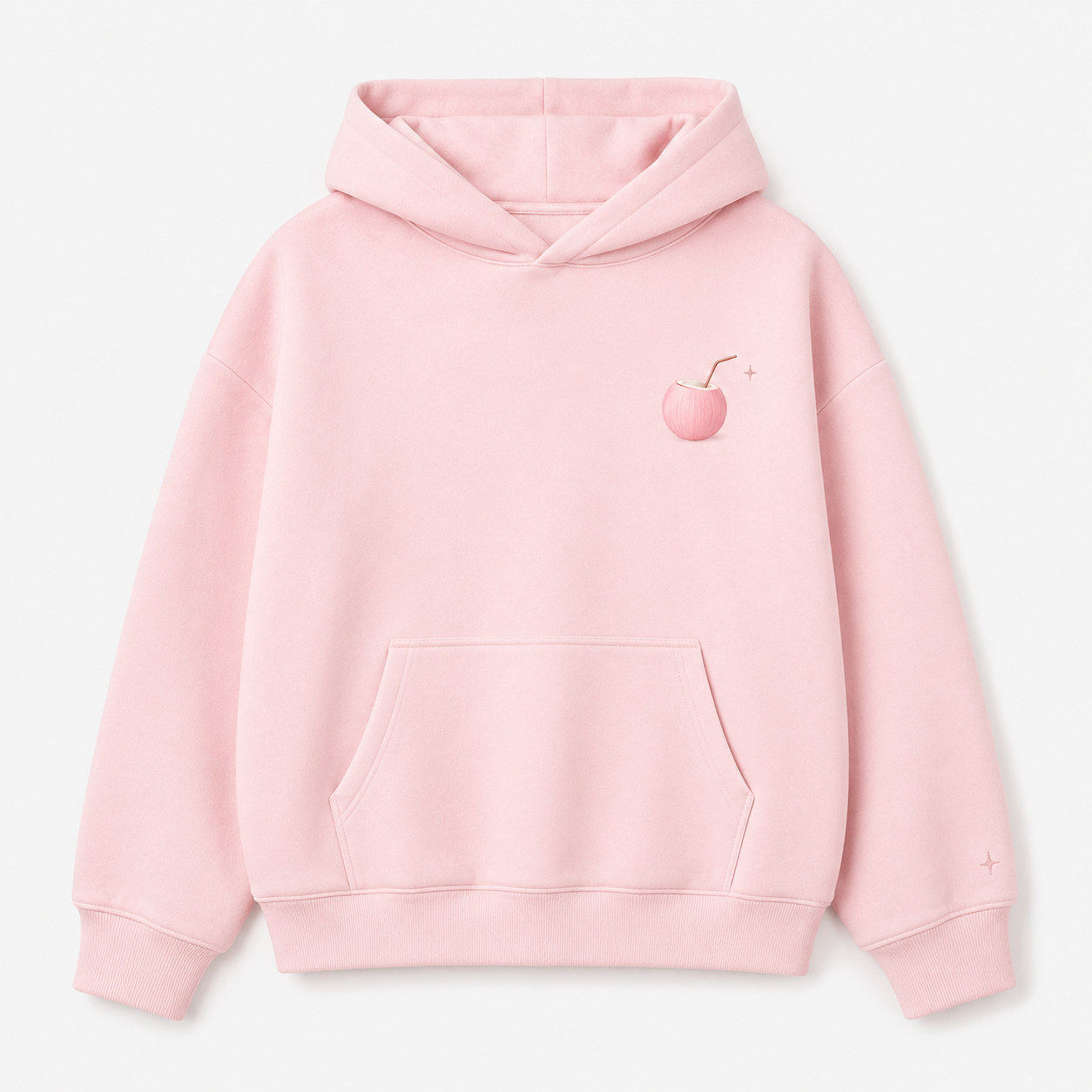 Model wearing the PinkyCoco Coco Super Bloom oversized fleece hoodie