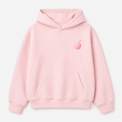 Model wearing the PinkyCoco Coco Super Bloom oversized fleece hoodie