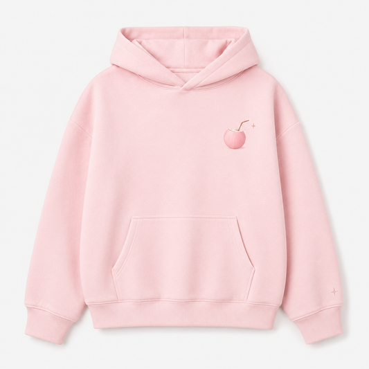 Model wearing the PinkyCoco Coco Super Bloom oversized fleece hoodie