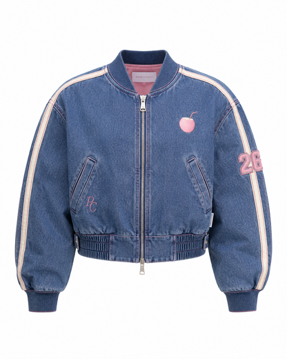Model wearing the PinkyCoco Coco women's racing jacket, front view
