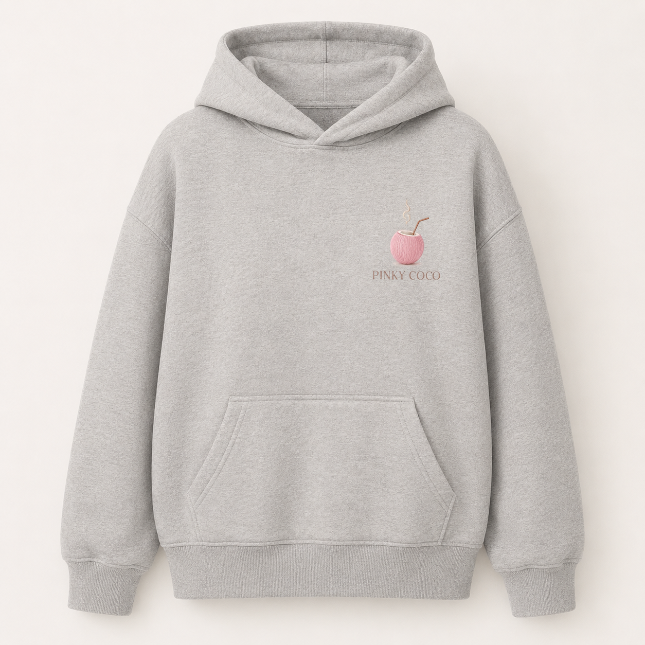 Model wearing the PinkyCoco Coffee By The Coast oversized fleece hoodie