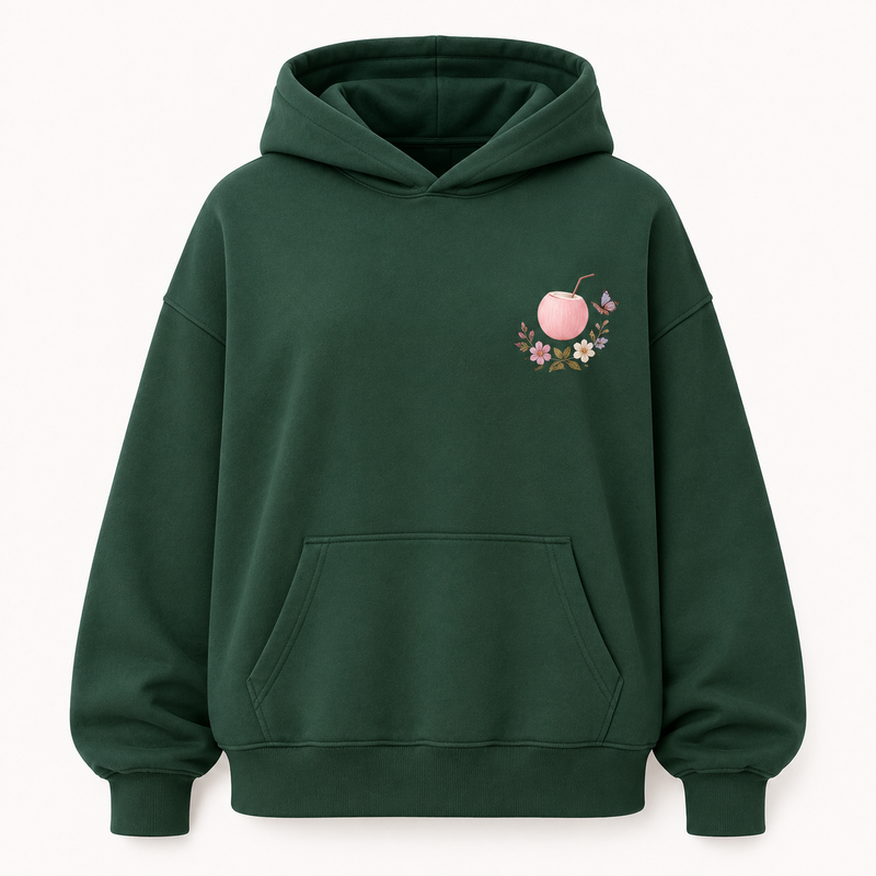 PinkyCoco Emerald Wildflower Butterfly Women's Oversized Fleece Hoodie