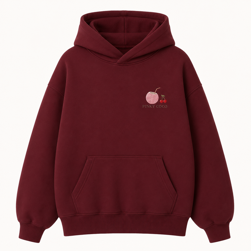 PinkyCoco Maroon Cherry Constellation Women's Oversized Fleece Hoodie