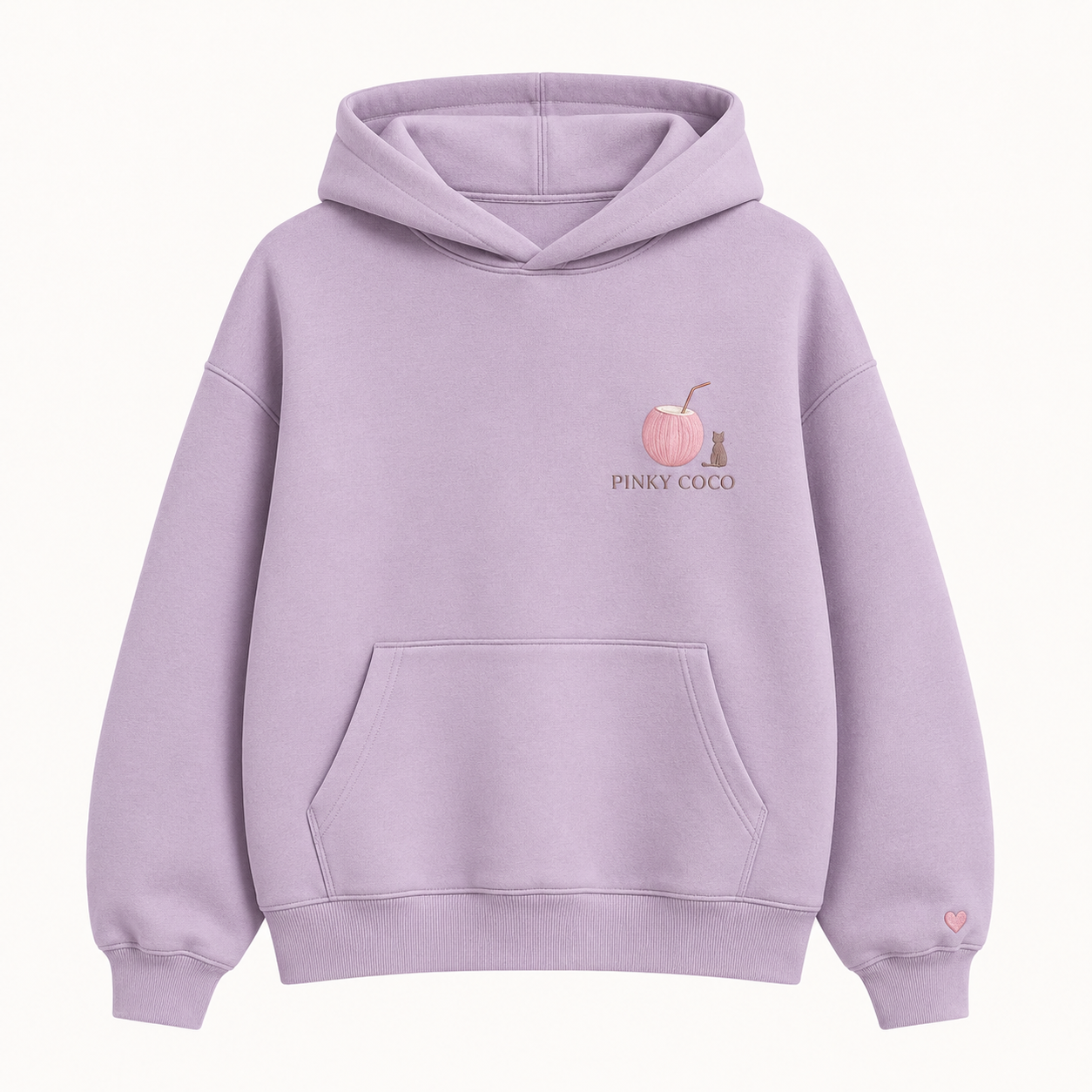 Model wearing the PinkyCoco Moon Meadow Friends oversized fleece hoodie