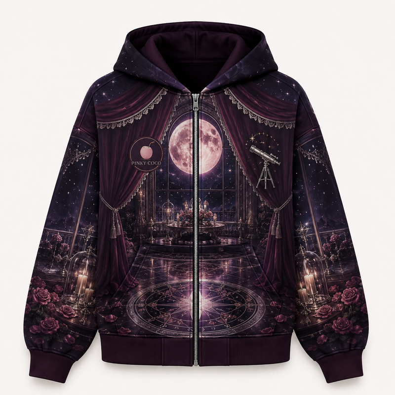 PinkyCoco Observatory Women's Oversized Fleece Zip Hoodie