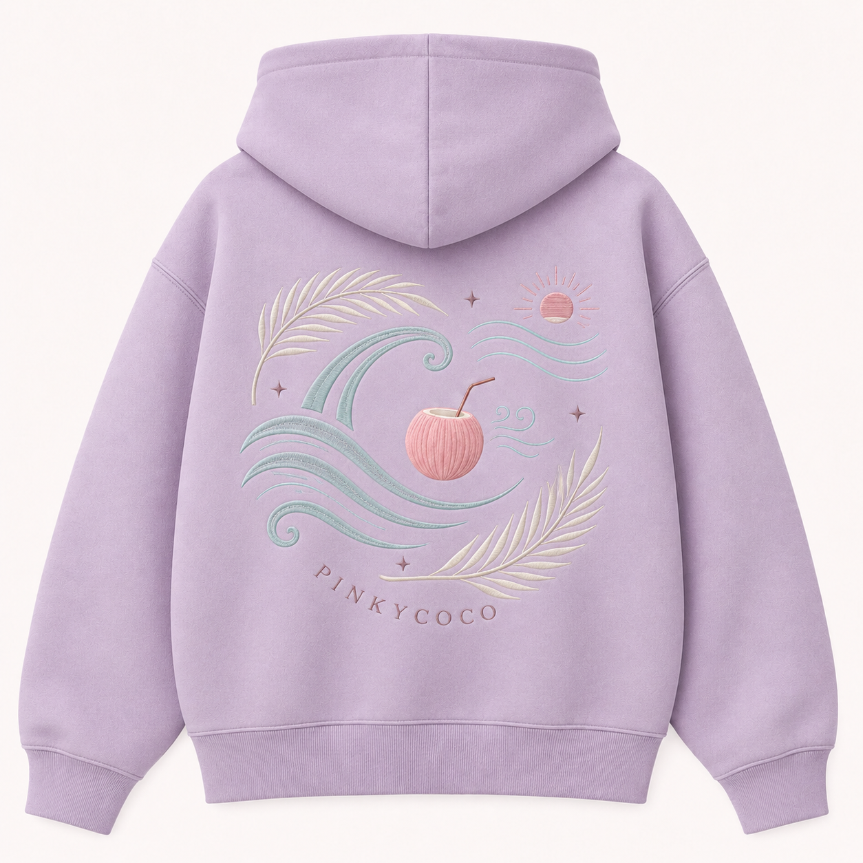 Model wearing the PinkyCoco Ocean Breeze oversized fleece hoodie