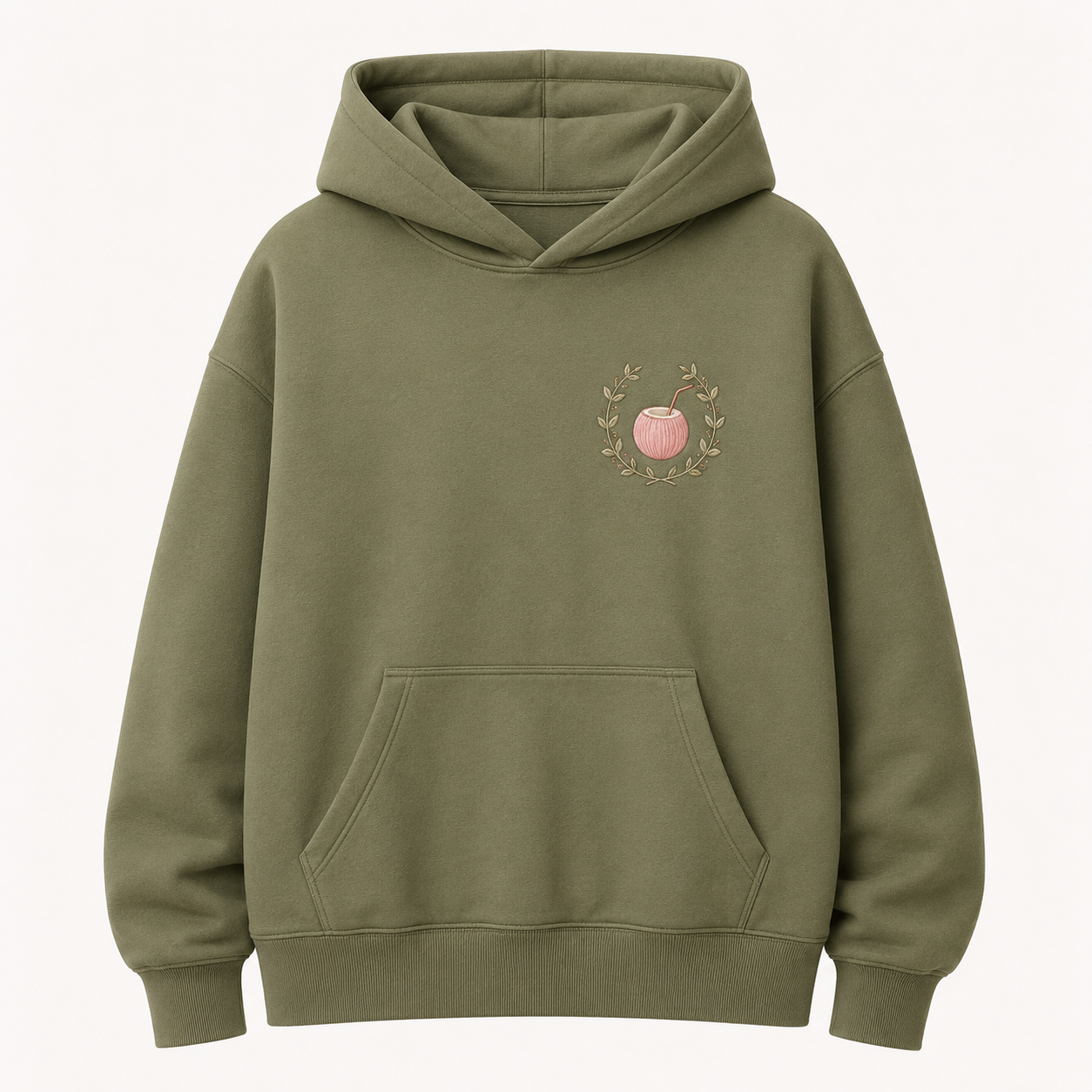 Model wearing the PinkyCoco Olive Coconut Coordinates oversized fleece hoodie