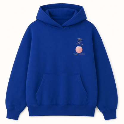 Model wearing the PinkyCoco Royal Crown Moon oversized fleece hoodie