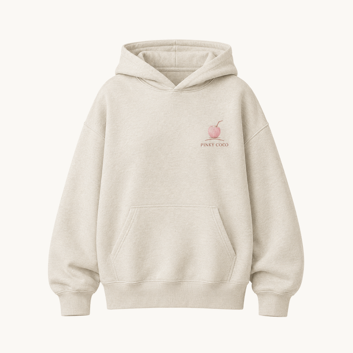 PinkyCoco Sand Sun And Coco women's oversized fleece hoodie on warm ivory background