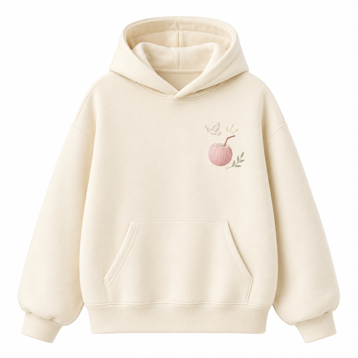 Model wearing the PinkyCoco Wildflower Sunrise oversized fleece hoodie