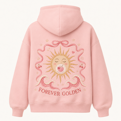Front view of the PinkyCoco Blush Ribbon Sunset women's hoodie