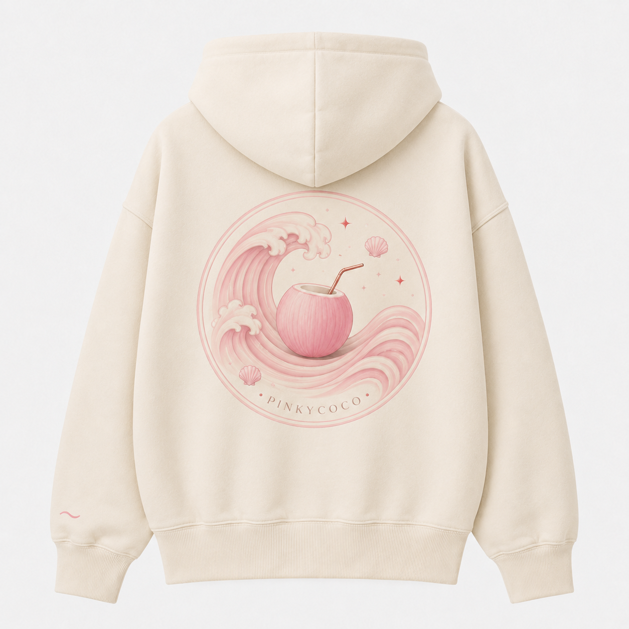 Front view of the PinkyCoco Blush Wave Coco women's hoodie
