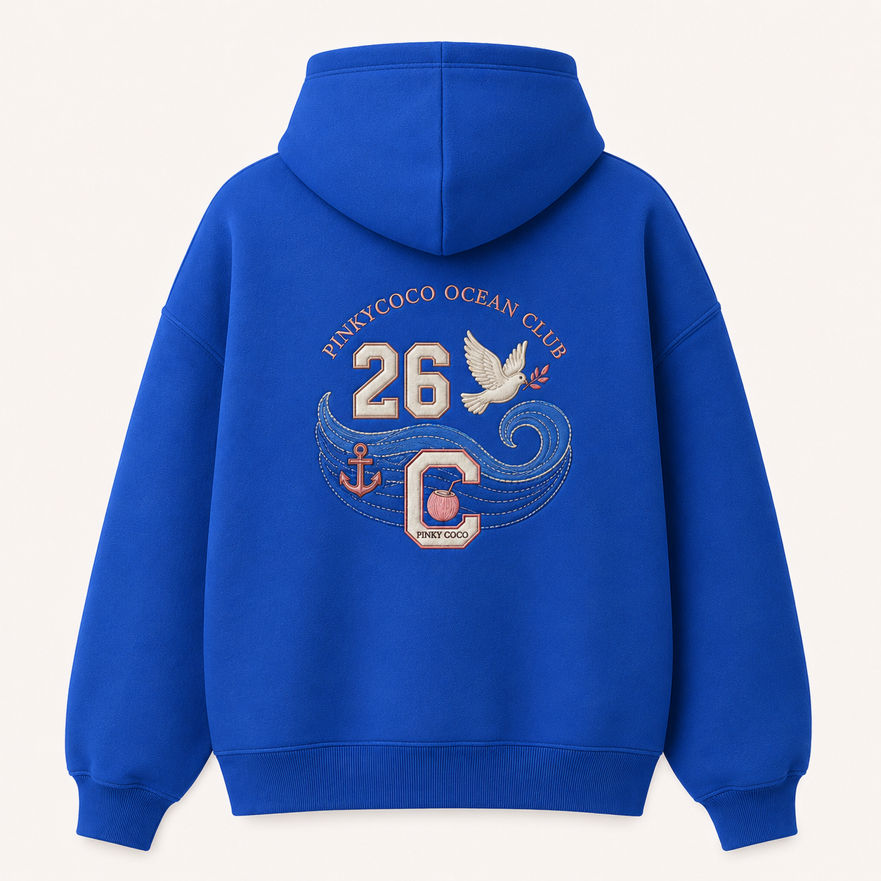 Front view of the PinkyCoco Cobalt Ocean women's hoodie