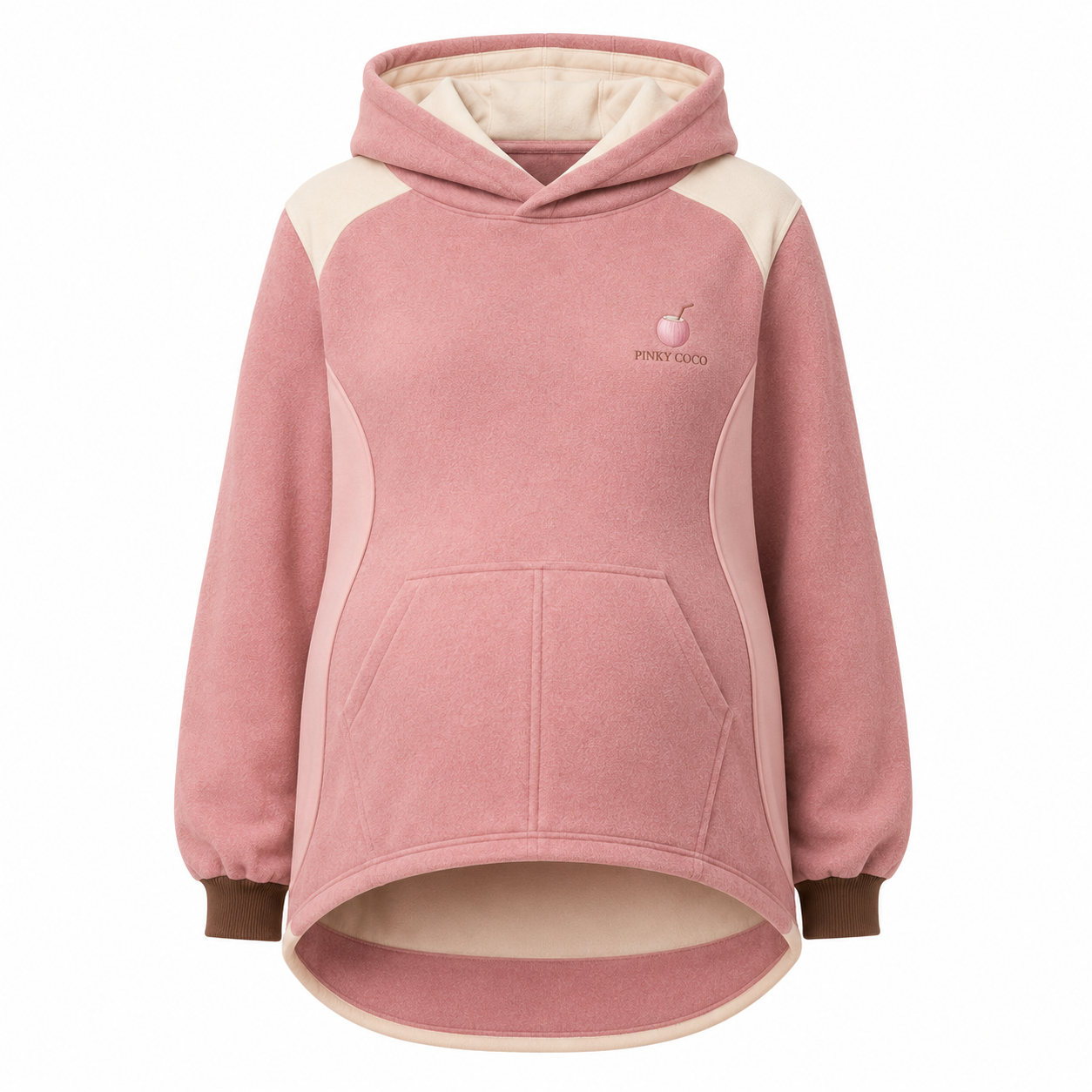 Front view of the PinkyCoco Coco Bump Maternity women's fleece hoodie and jogger set