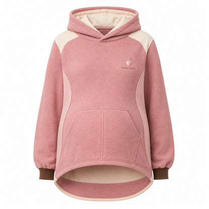 Front view of the PinkyCoco Coco Bump Maternity women's fleece hoodie and jogger set