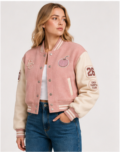 PinkyCoco Coco Campus Women's Varsity Jacket, front view