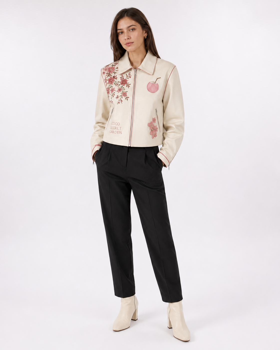 PinkyCoco Coco Secret Garden Women's Leather Fashion Jacket, front view