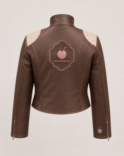 PinkyCoco Coco Signature Printed Women's Leather Fashion Jacket, front view