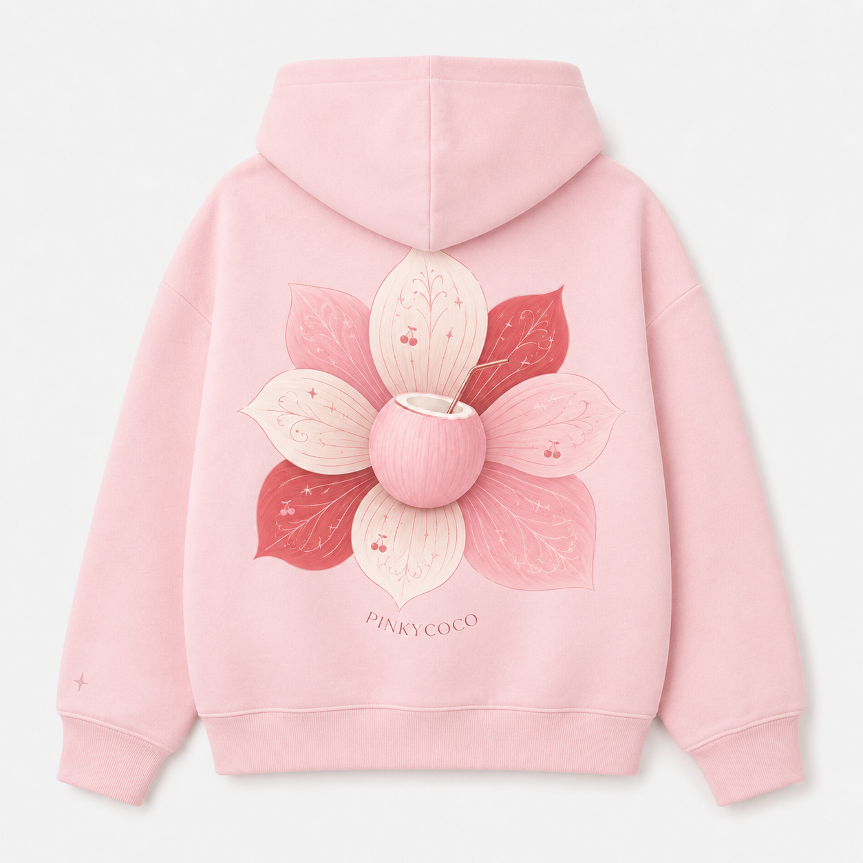 Front view of the PinkyCoco Coco Super Bloom women's hoodie