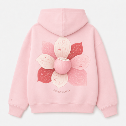 Front view of the PinkyCoco Coco Super Bloom women's hoodie