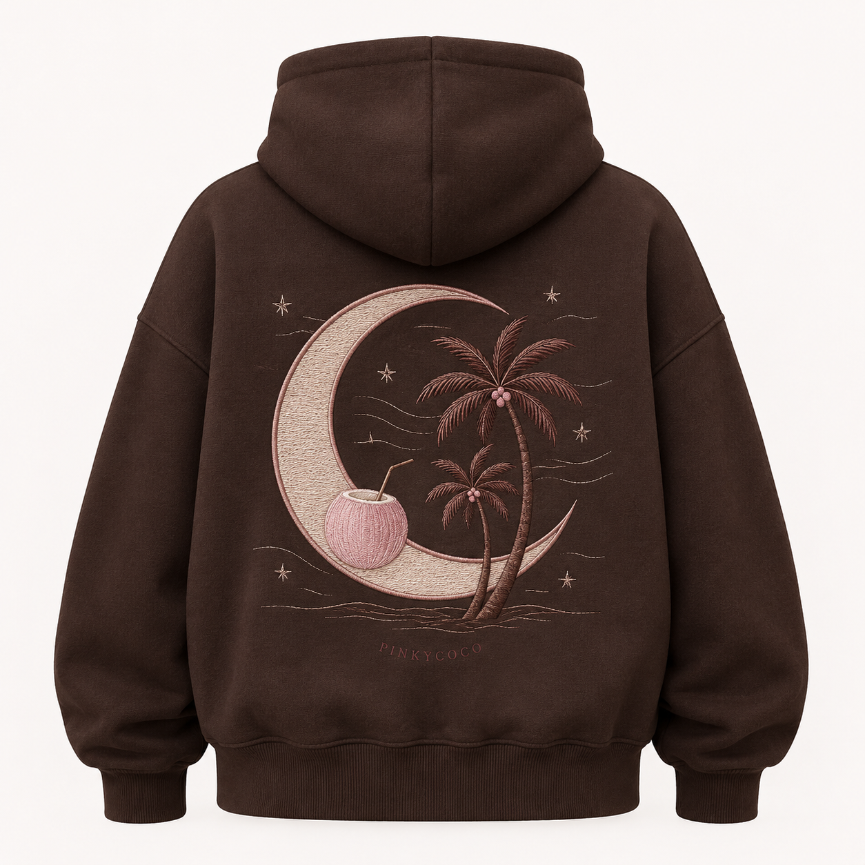 Front view of the PinkyCoco Coconut Moon women's hoodie