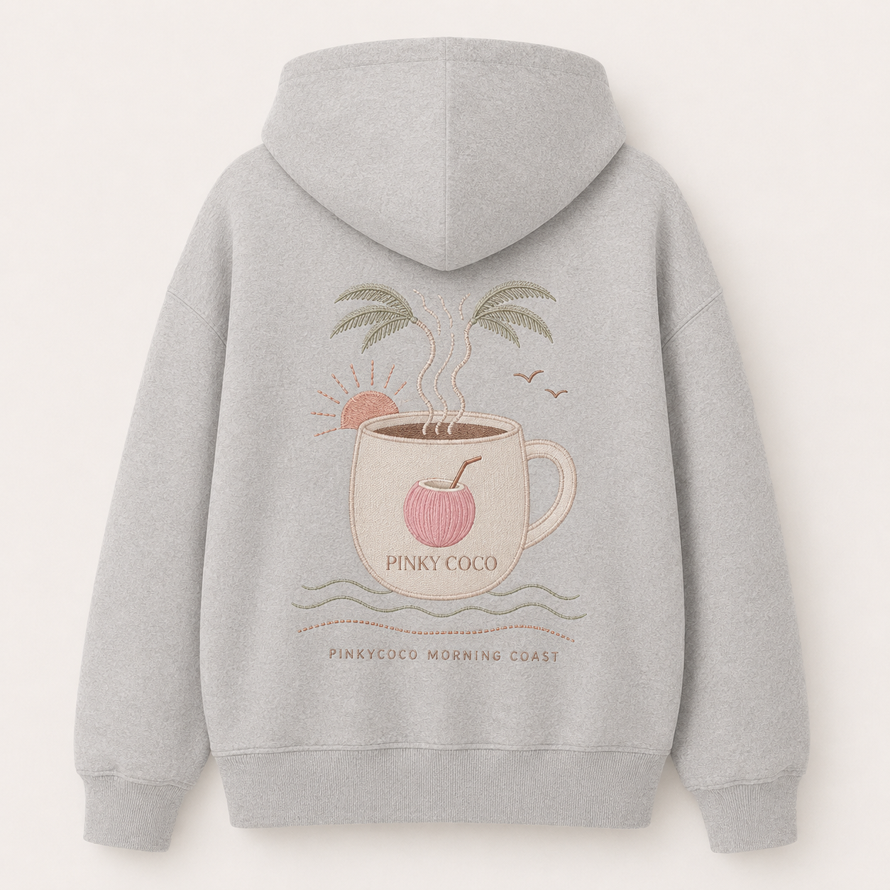 Front view of the PinkyCoco Coffee By The Coast women's hoodie