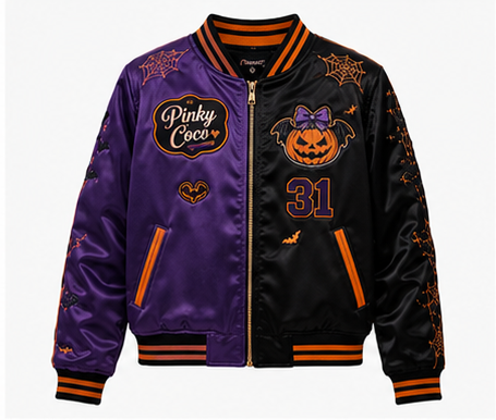 PinkyCoco Halloween Women's Satin Bomber Jacket, front view
