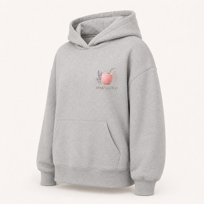 Front view of the PinkyCoco Lavender Rain Coffee women's hoodie