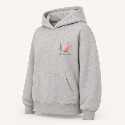 Front view of the PinkyCoco Lavender Rain Coffee women's hoodie