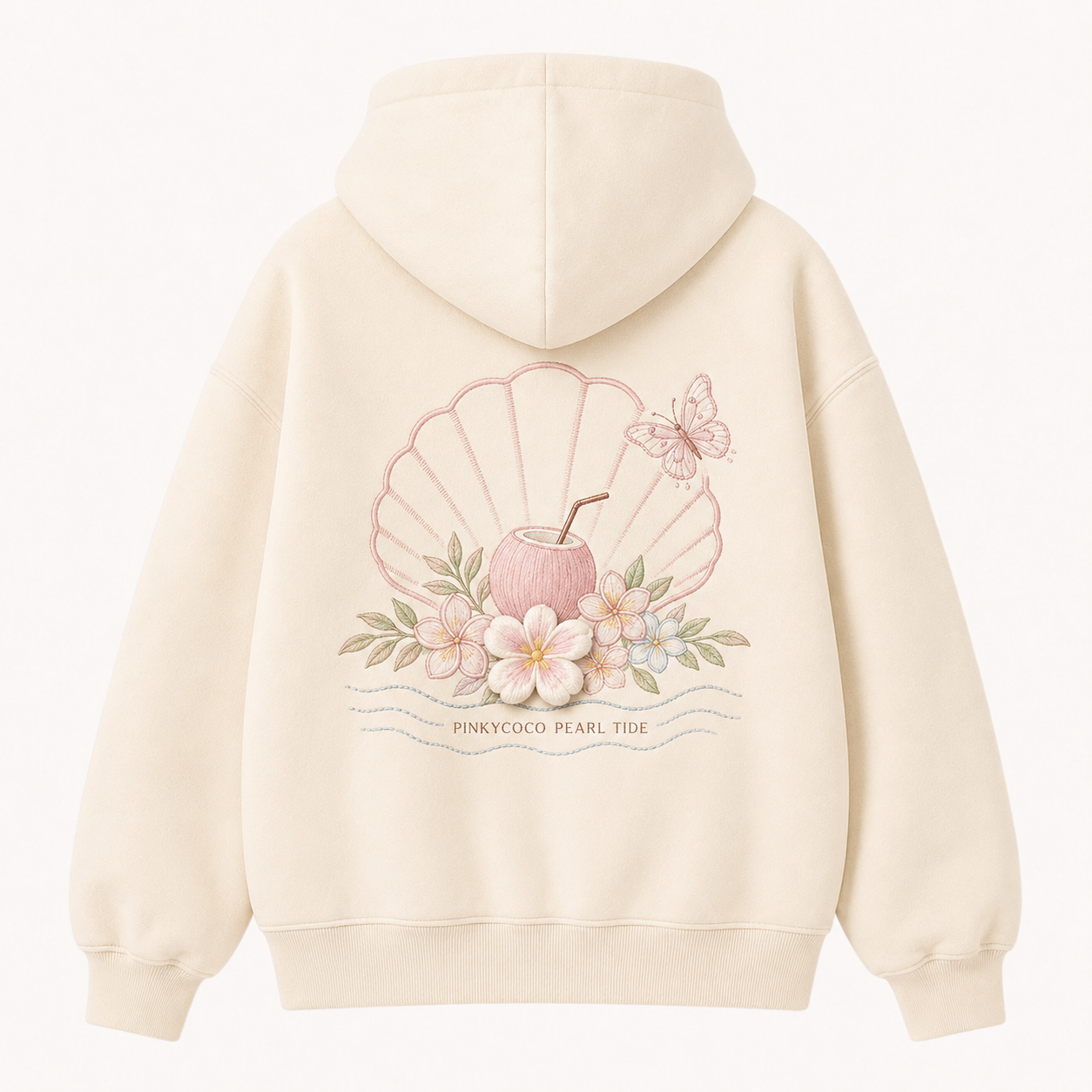 Front view of the PinkyCoco Lumeria Pearl Tide women's hoodie