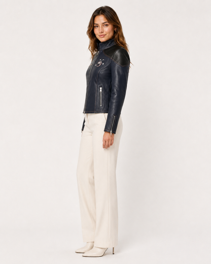 PinkyCoco Midnight Star Women's Leather Fashion Jacket, front view