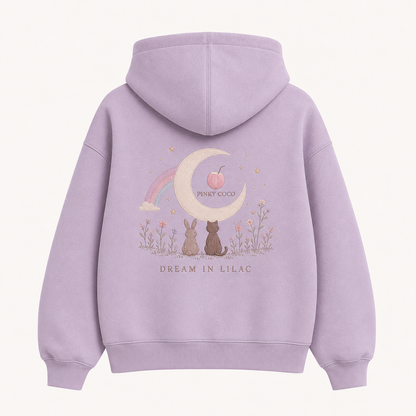 Front view of the PinkyCoco Moon Meadow Friends women's hoodie