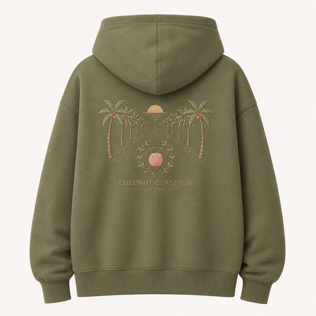 Front view of the PinkyCoco Olive Coconut Coordinates women's hoodie