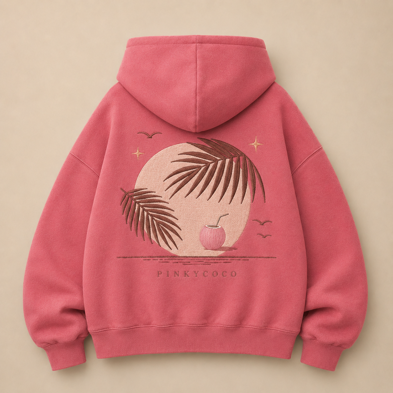 Front view of the PinkyCoco Palm Shadows women's hoodie