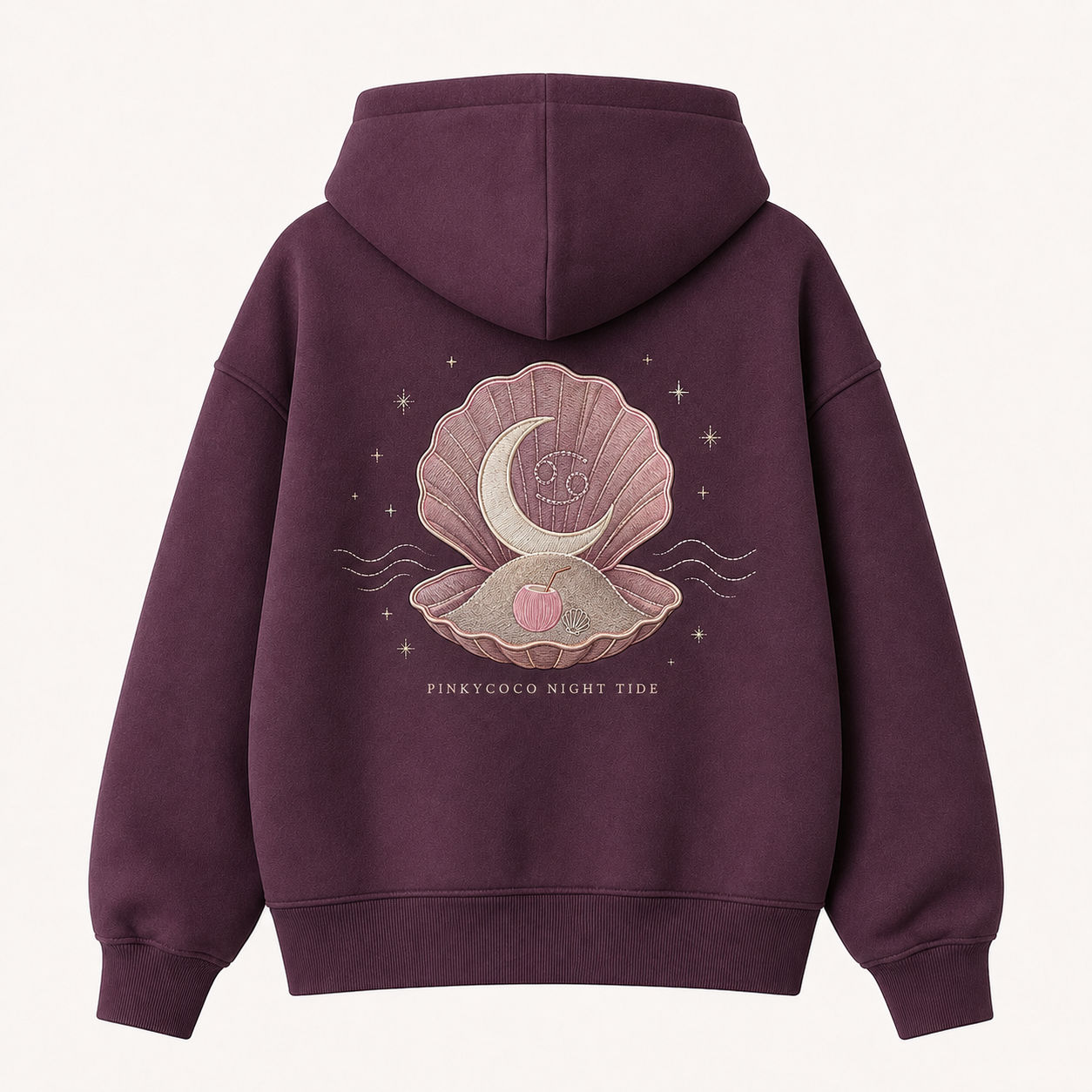 Front view of the PinkyCoco Plum Zodiac Shell Night women's hoodie