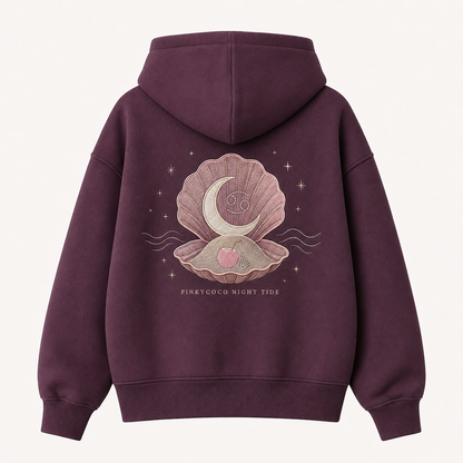 Front view of the PinkyCoco Plum Zodiac Shell Night women's hoodie